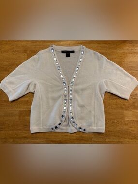 Marc Jacobs Cream Wool Short Sleeve Cropped Cardigan Jewel Detailing Size Medium